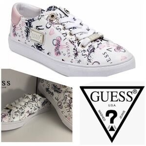 G by Guess White and Pink Graphic Sneakers